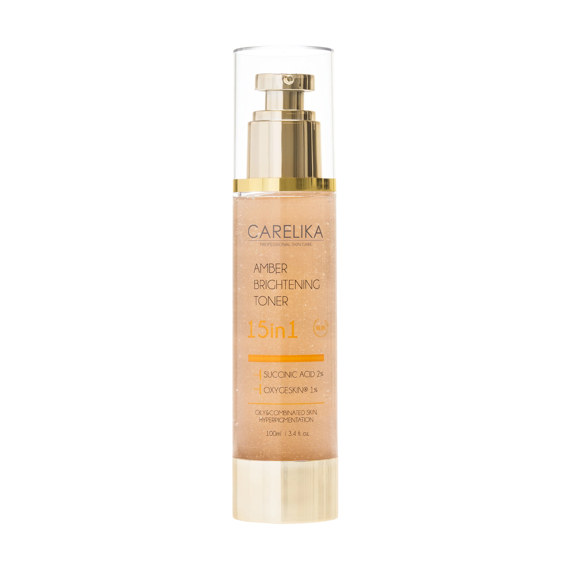 Уцінка! Освітлювальний тонер 15 в 1 Carelika Amber Brightening Toner для жирної та комбінованої шкіри, з бурштиновою кислотою, 100 мл